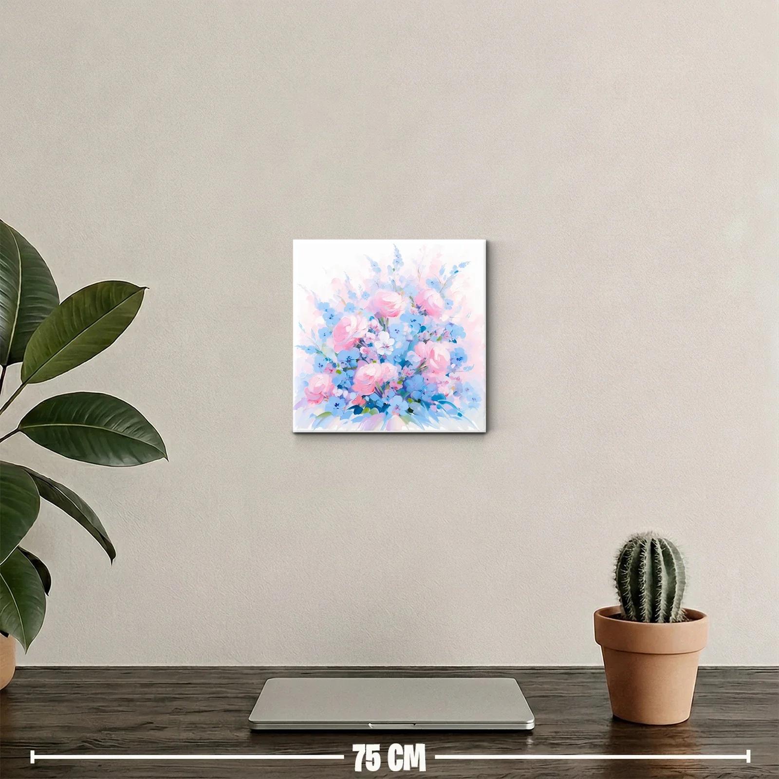 Cuadro decorativo con ramo floral en tonos pastel azules y rosas — miniatura 2