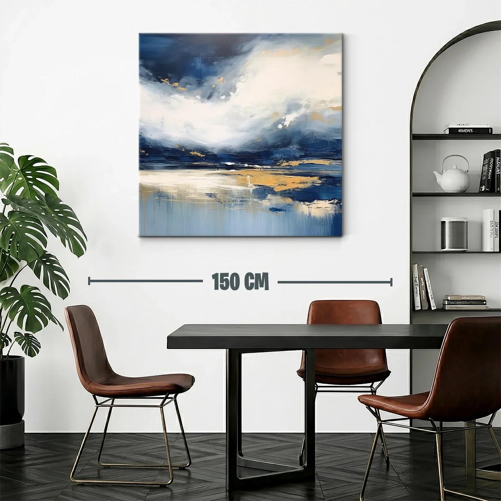 Cuadro abstracto con tonos azules y dorados para espacios modernos — miniatura 2