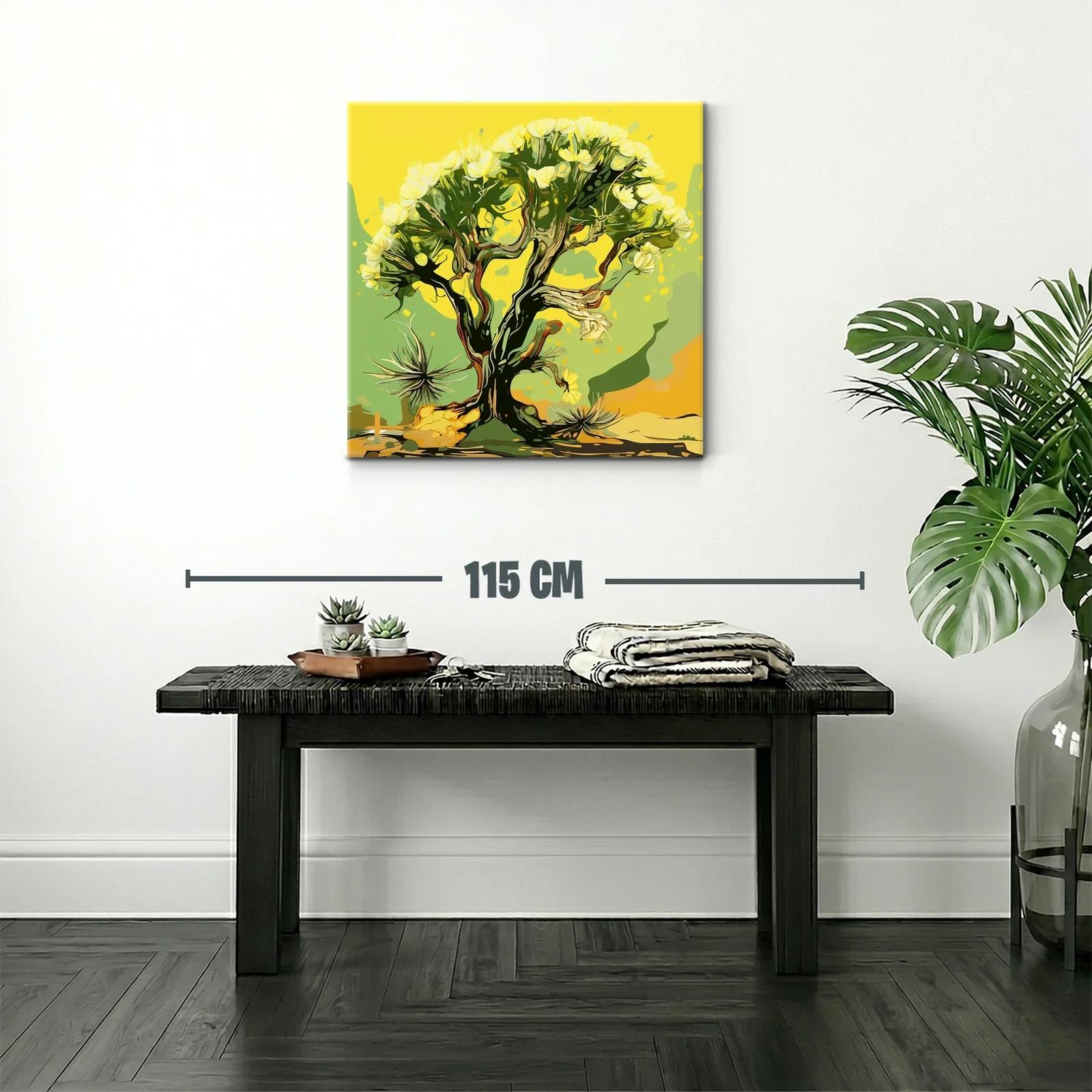 Árbol con Flores Amarillas en Fondo Abstracto Verde — miniatura 2
