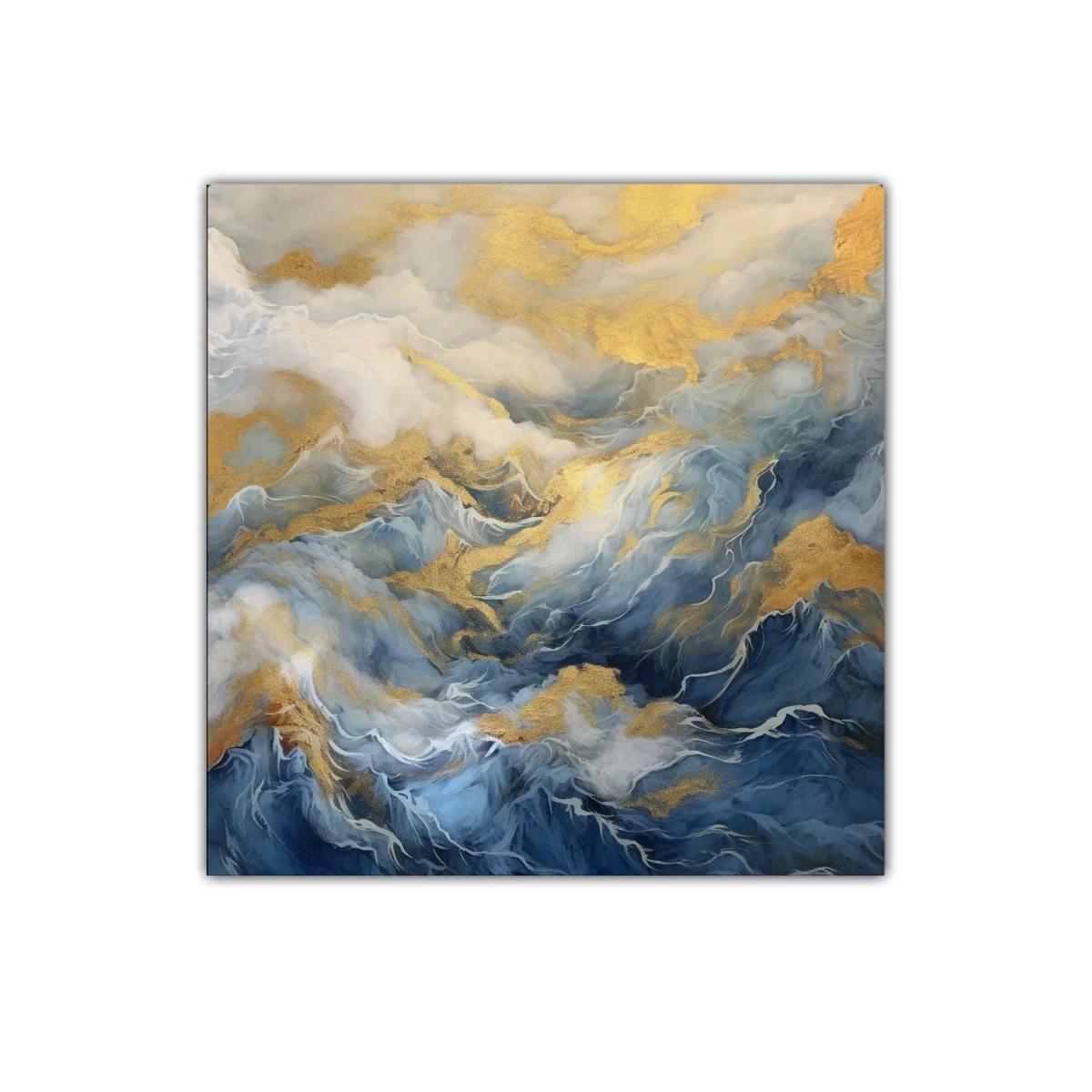 Cuadro decorativo con tonos azules y dorados delicados