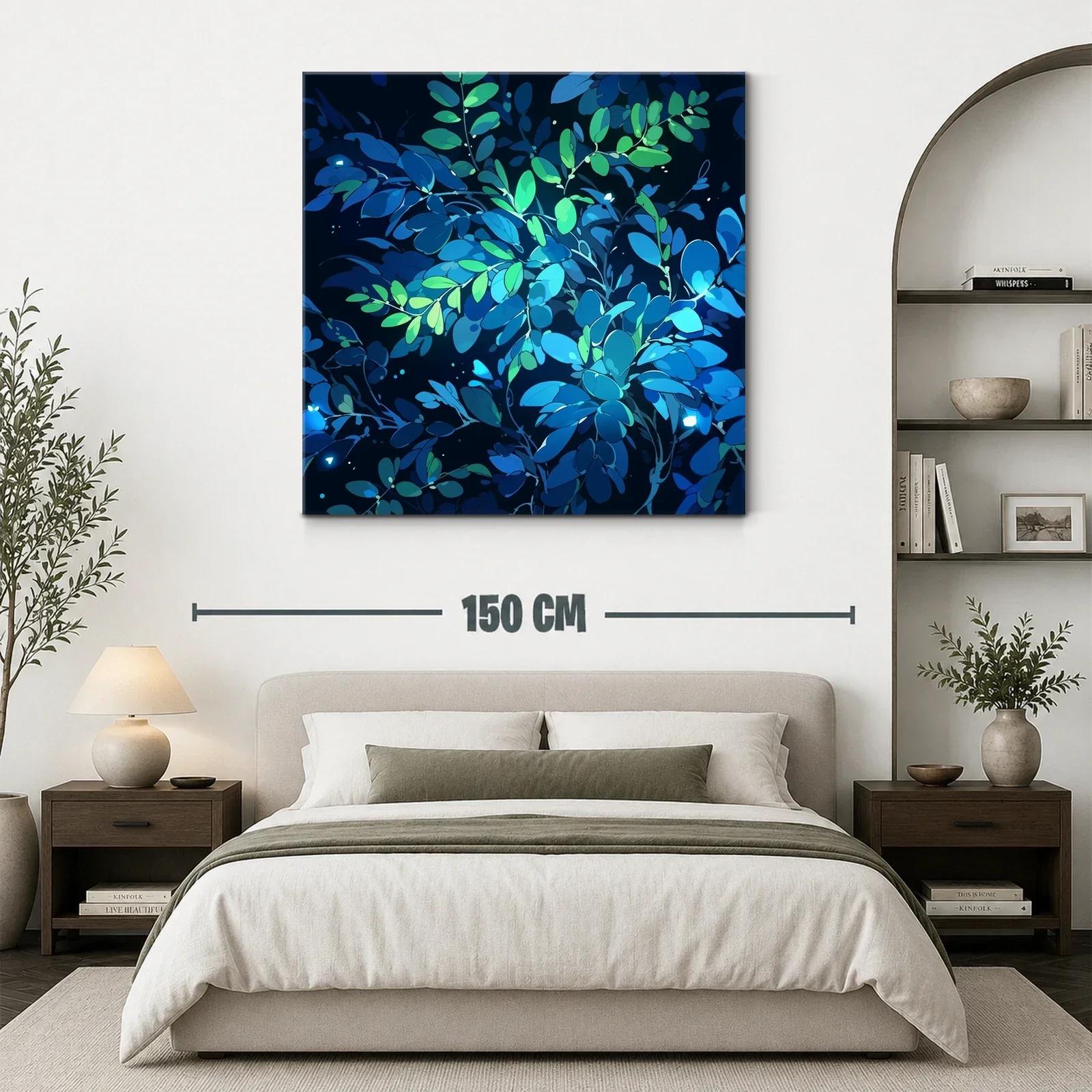 Cuadro Abstracto Hojas en Tonos Azules y Verdes — miniatura 3