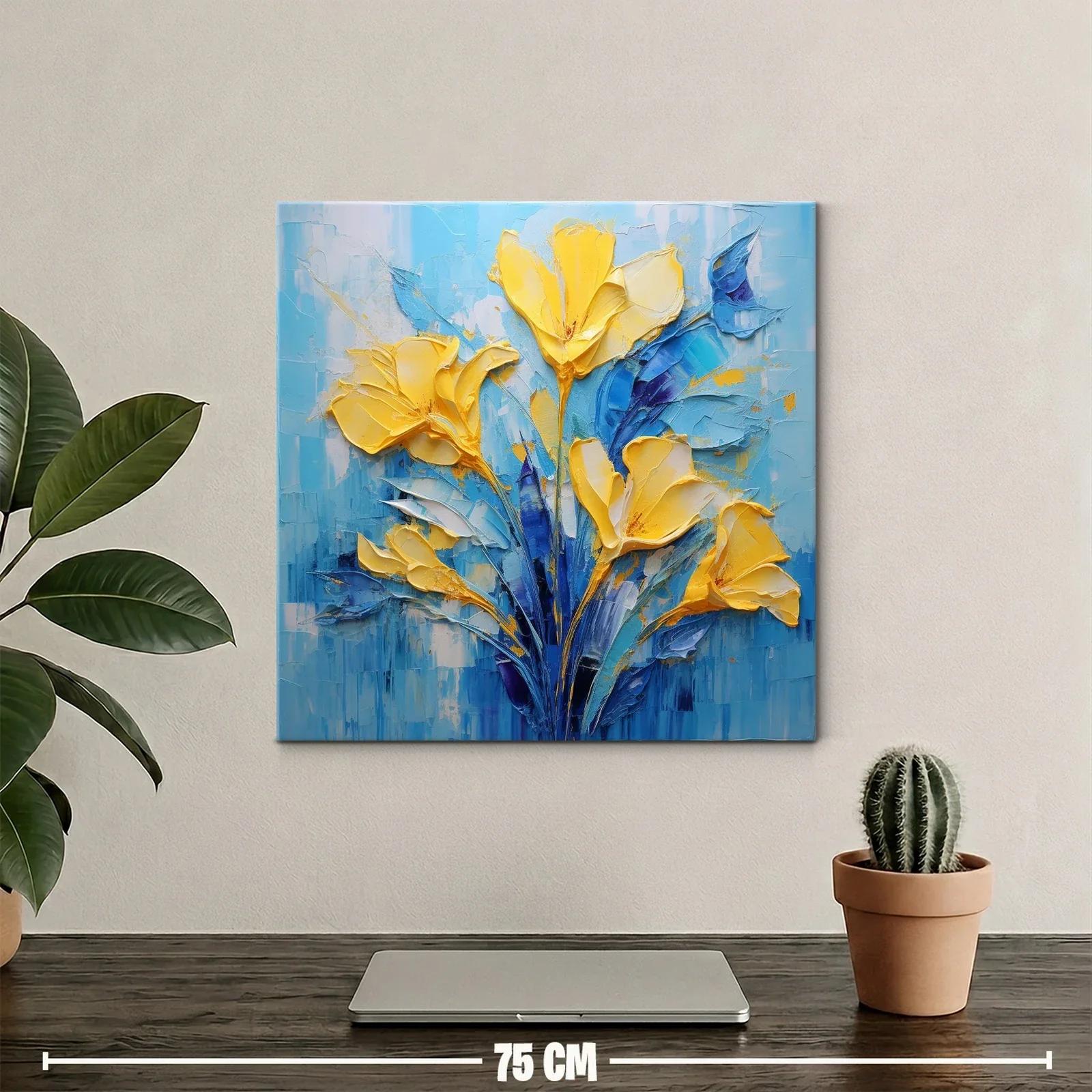 Cuadro floral vibrante con tonos amarillos y azules — miniatura 2