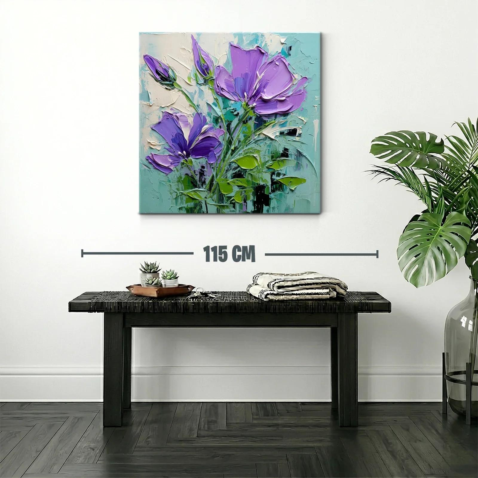 Flores lilas vibrantes con hojas verdes y fondo azul claro — miniatura 2
