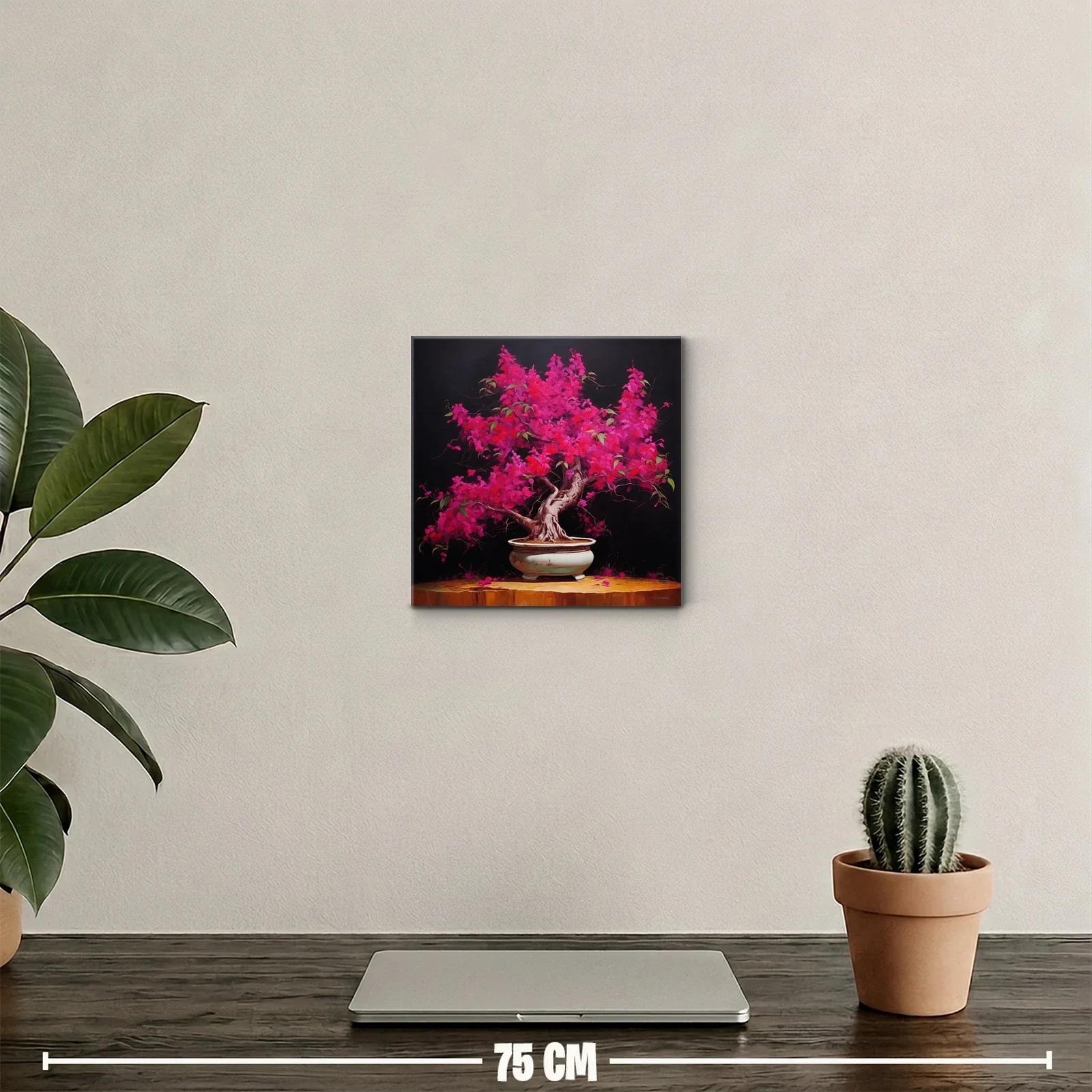Árbol Bonsái en Floración Fucsia en Ambiente Oscuro — miniatura 2