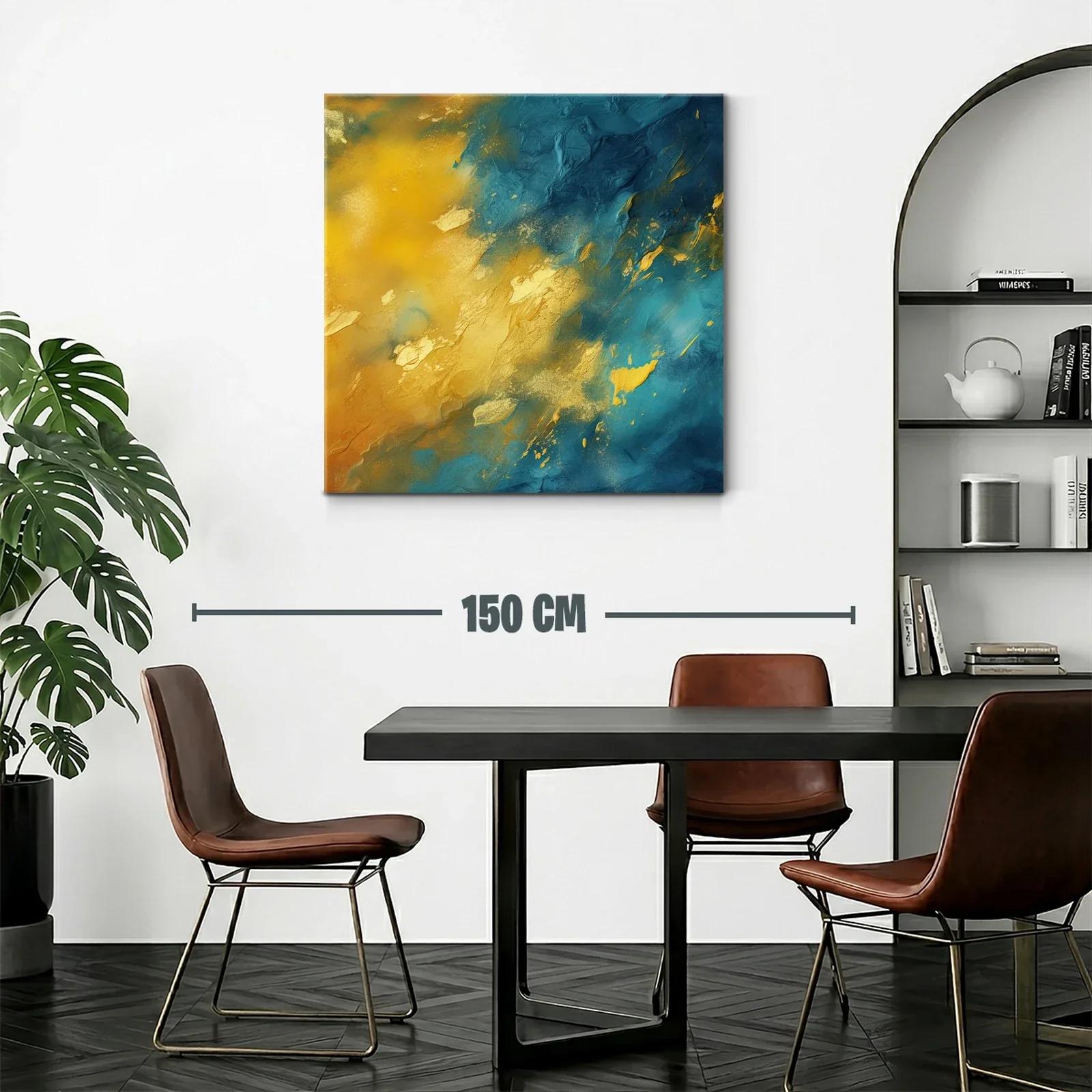 Cuadro abstracto en tonos dorados y azules vibrantes — miniatura 2