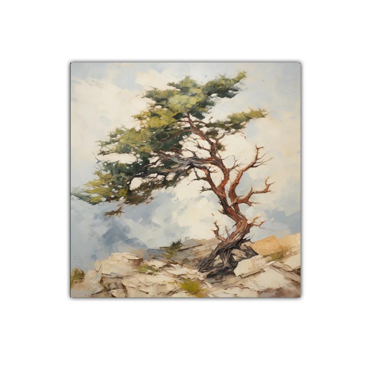Árbol solitario sobre rocas con cielo despejado — imagen principal