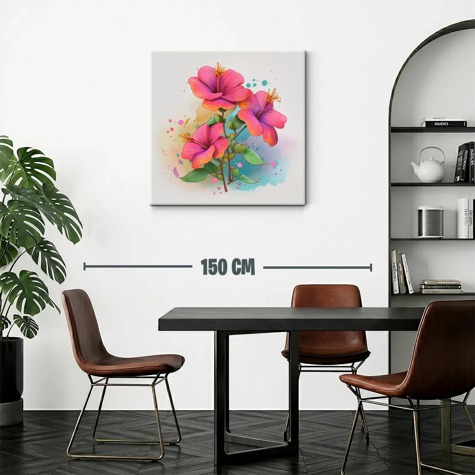 Vibrante cuadro con hibiscos en tonos rosas y naranjas — miniatura 2