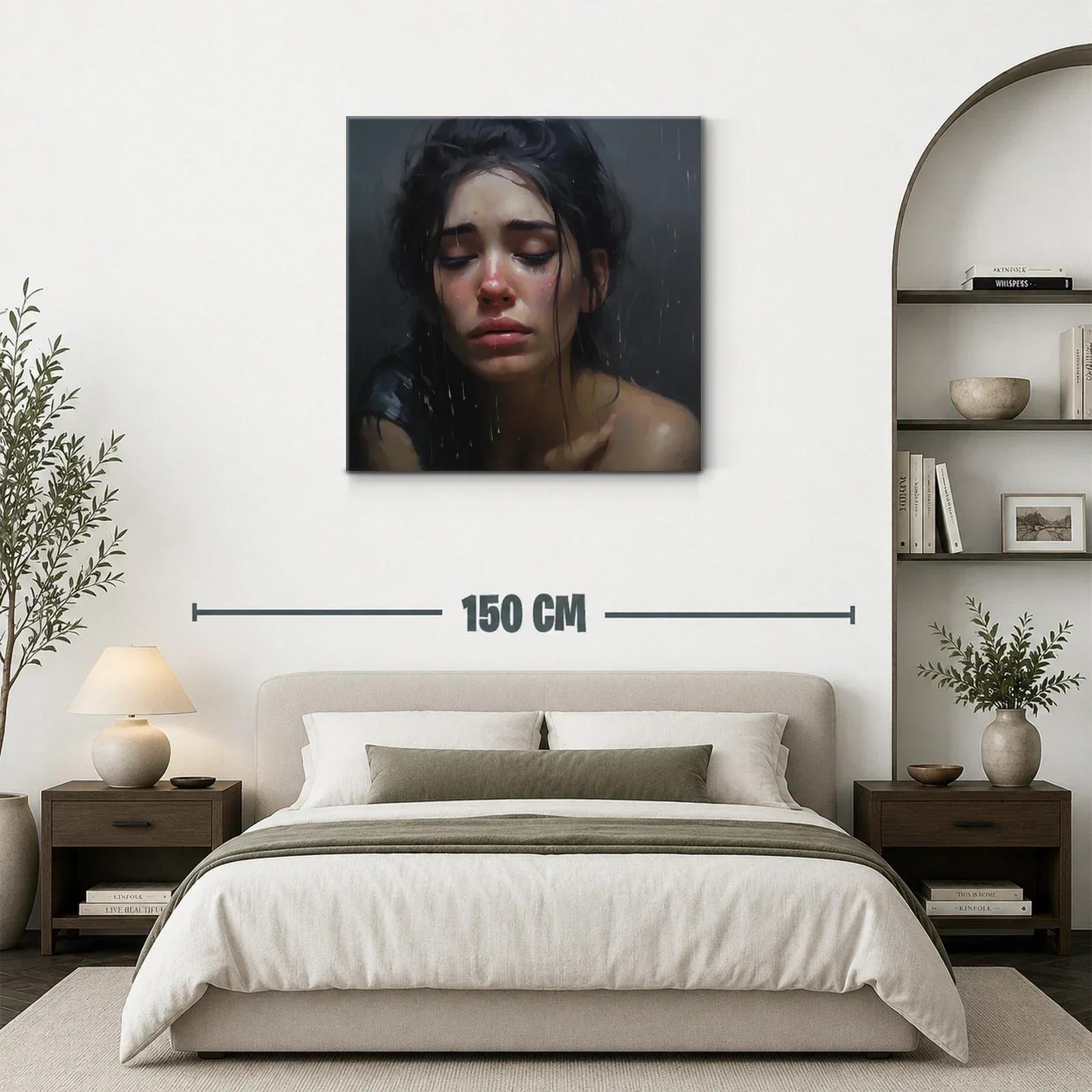 Retrato emotivo de mujer bajo la lluvia en tonos oscuros — miniatura 3