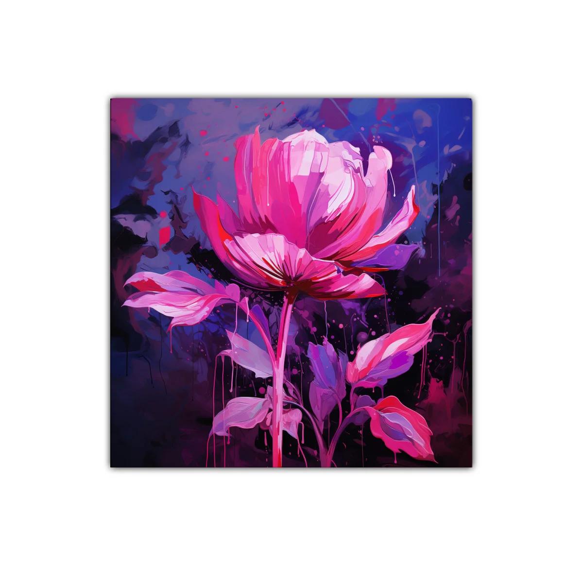 Flor vibrante en tonos rosa sobre fondo azul oscuro