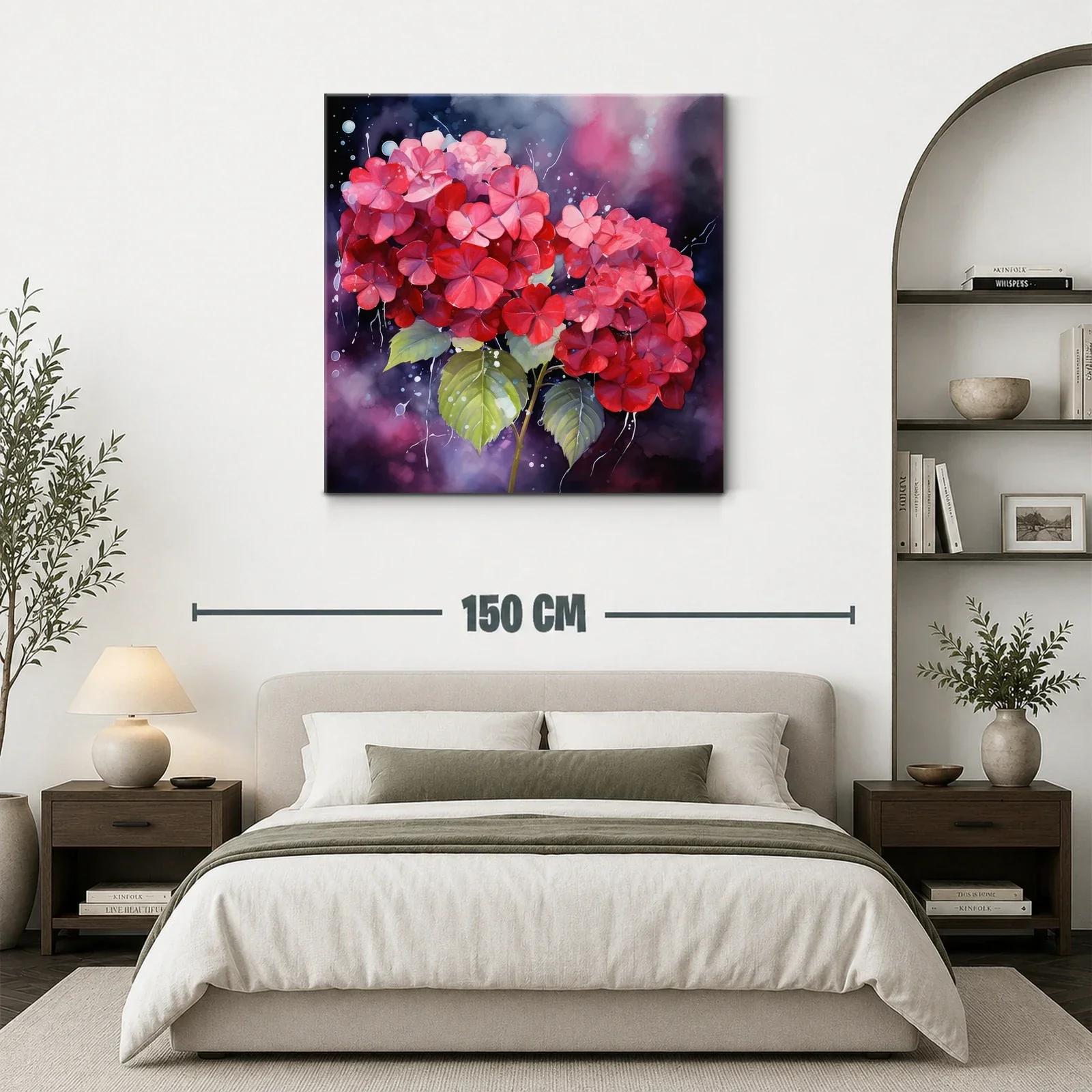 Vibrante cuadro con hortensias en tonos rojos y rosas — miniatura 3
