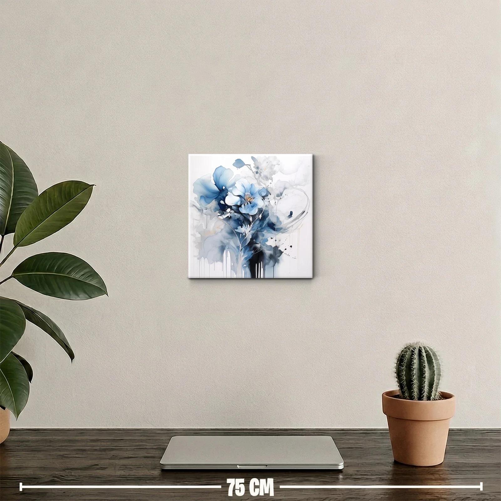 Cuadro decorativo con flores azules y tonos acuarelados — miniatura 2