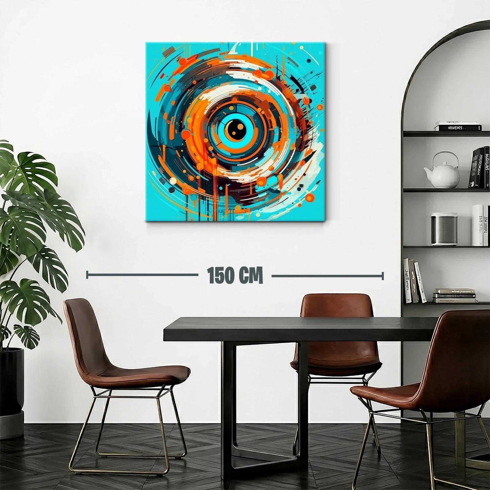 Cuadro abstracto con espiral dinámica en tonos azul y naranja — miniatura 2