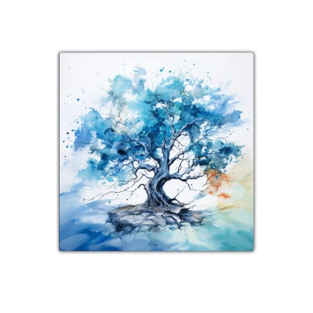 Árbol Azul en Movimiento con Toques de Luz Cálida