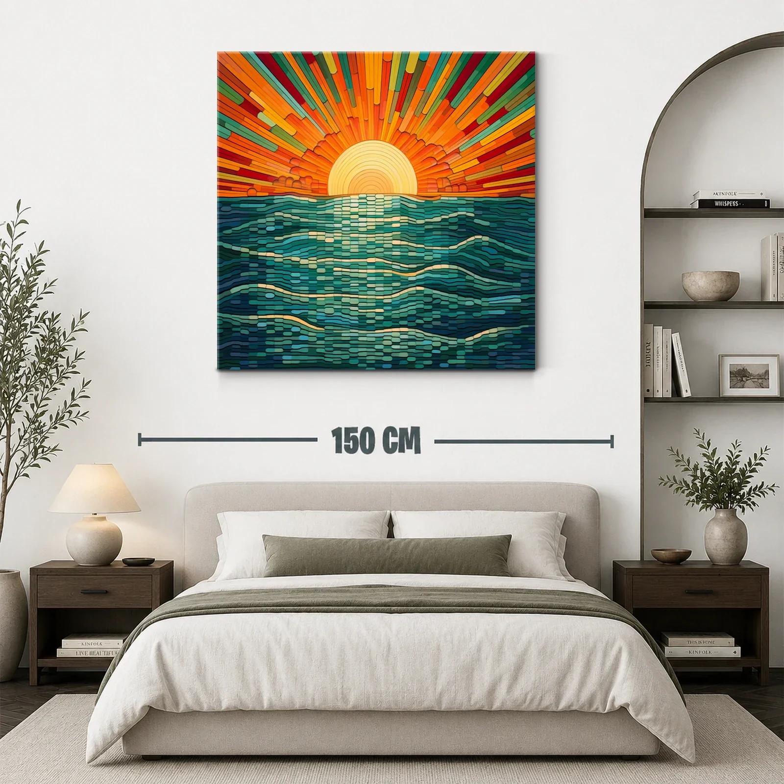 Atardecer vibrante con olas estilizadas en tonos cálidos — miniatura 3
