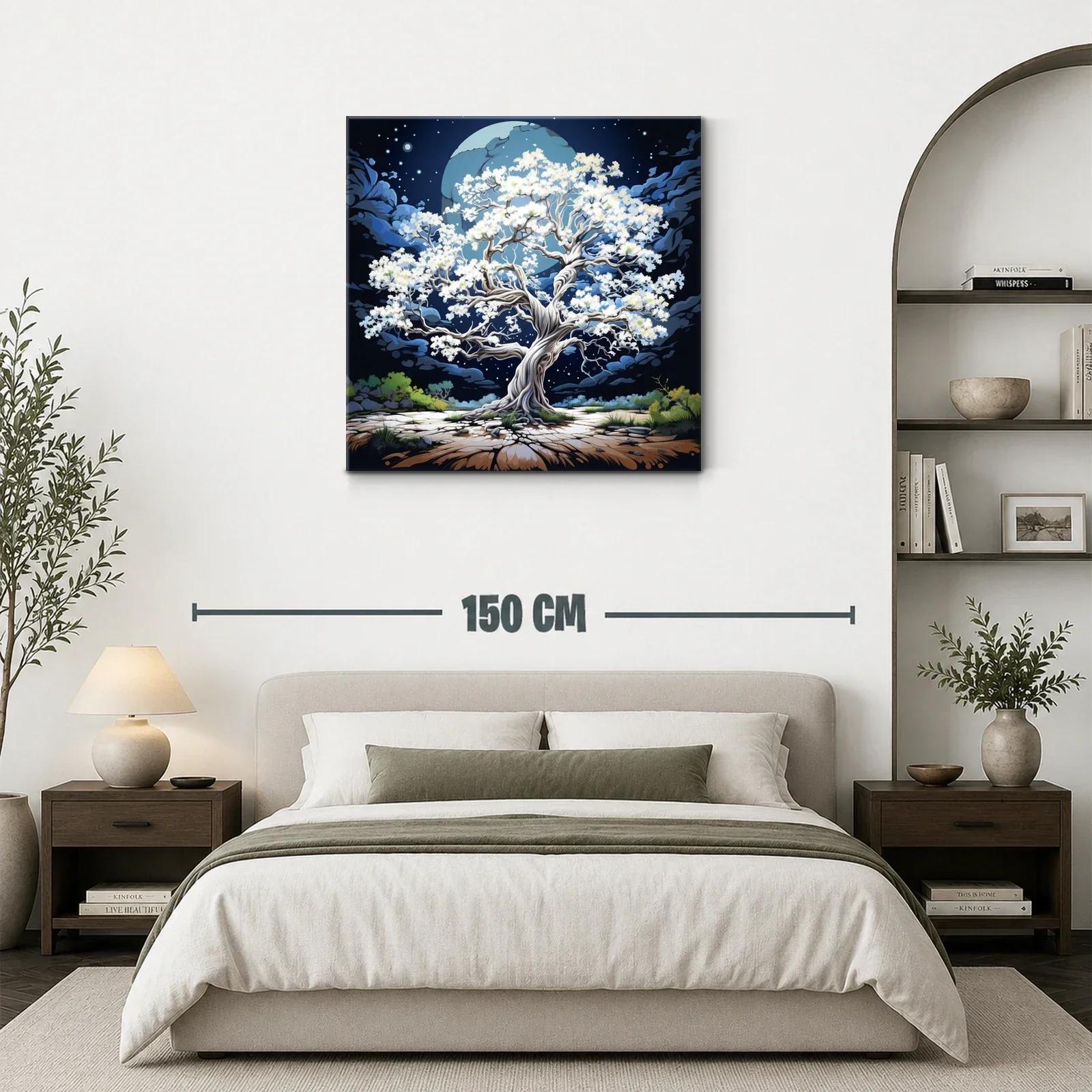 Árbol Blanco Brillando Bajo La Luna Llena — miniatura 3