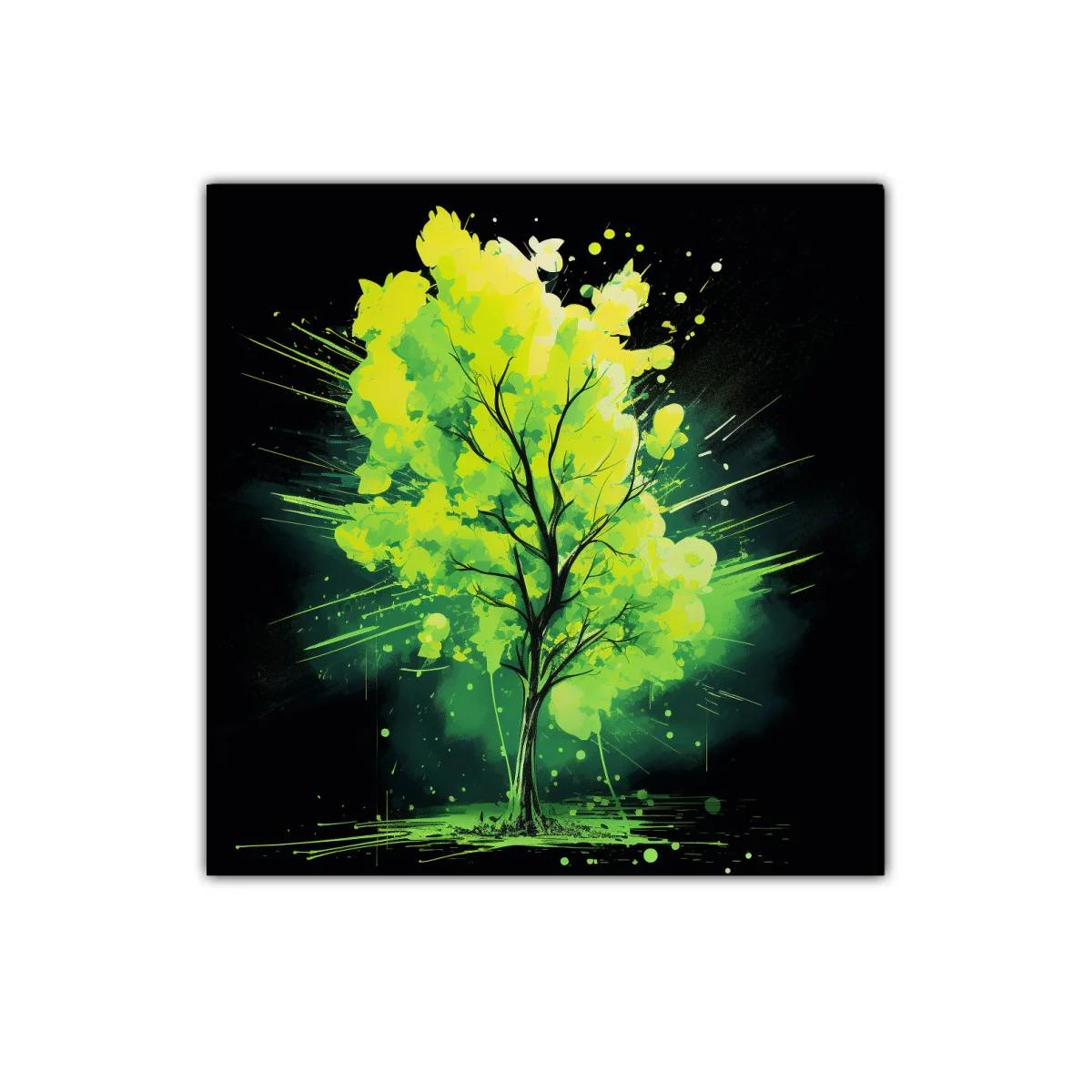 Cuadro vibrante de árbol con tonos verdes y negros