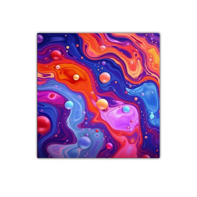 Cuadro abstracto con burbujas coloridas y ondas fluidas