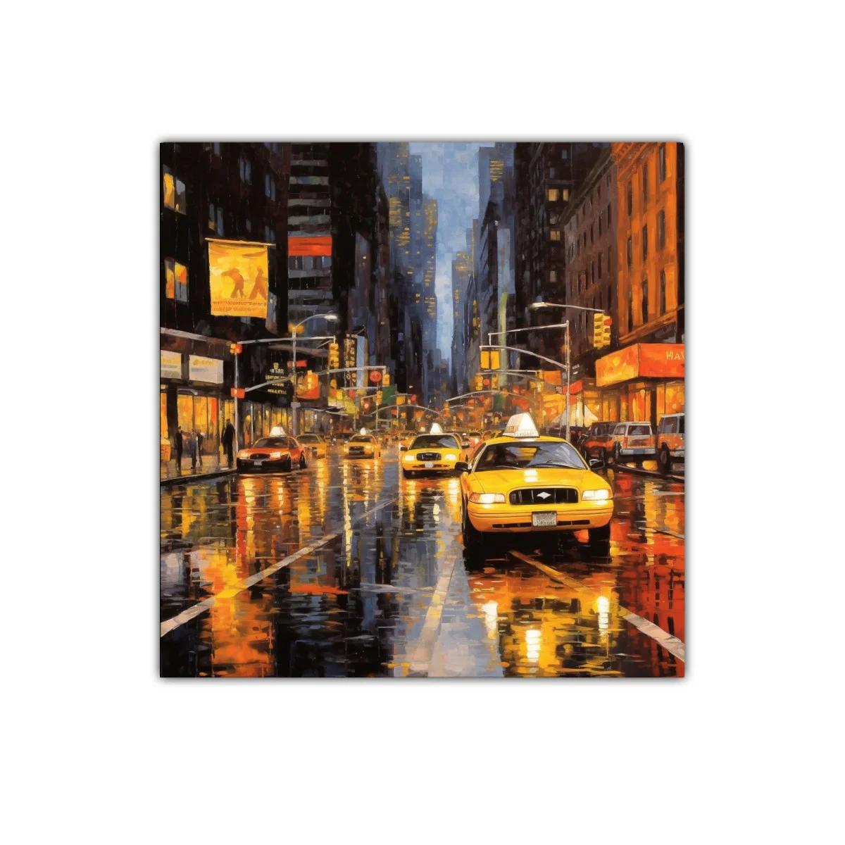 Atardecer Urbano con Taxis Amarillos en Ciudad Llovediza — imagen principal