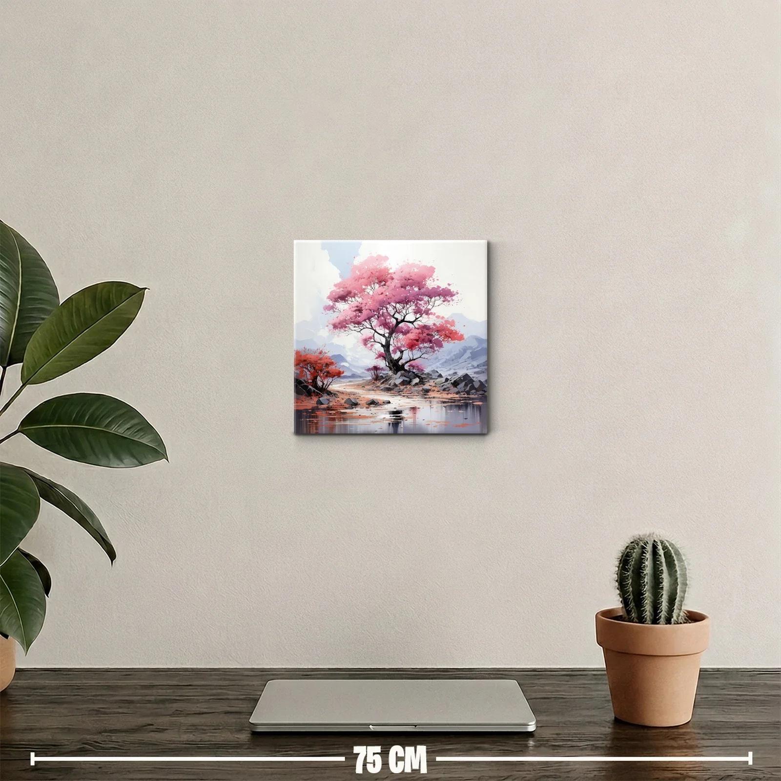 Árbol en flor sobre paisaje sereno y montaña azulada — miniatura 2