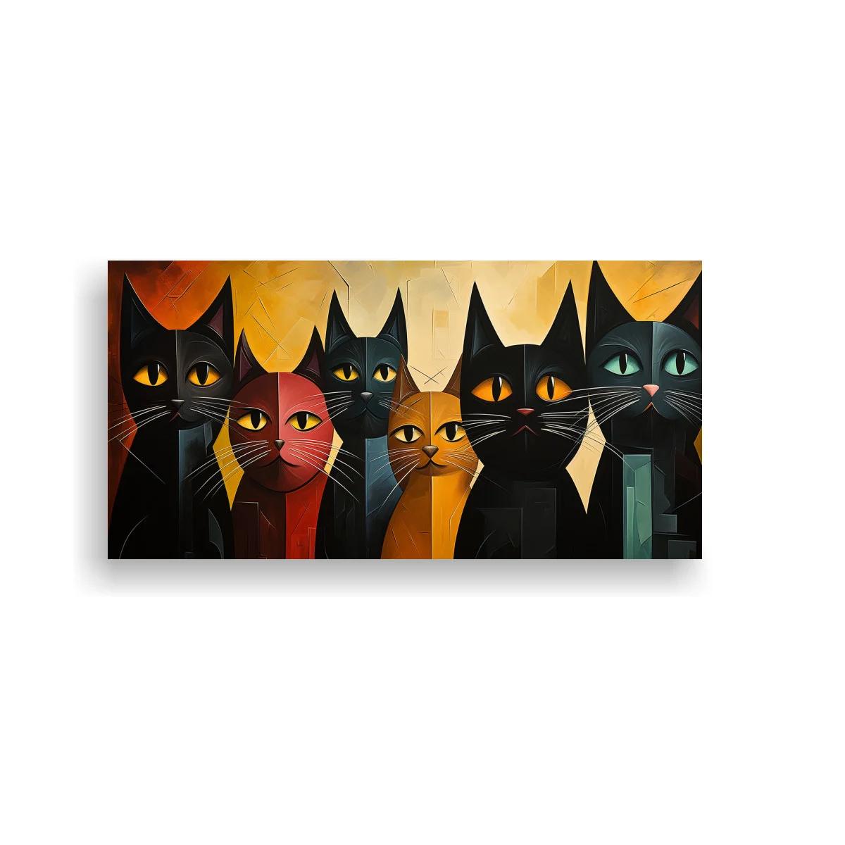 Cuadro grupo de gatos negros en fila compacta