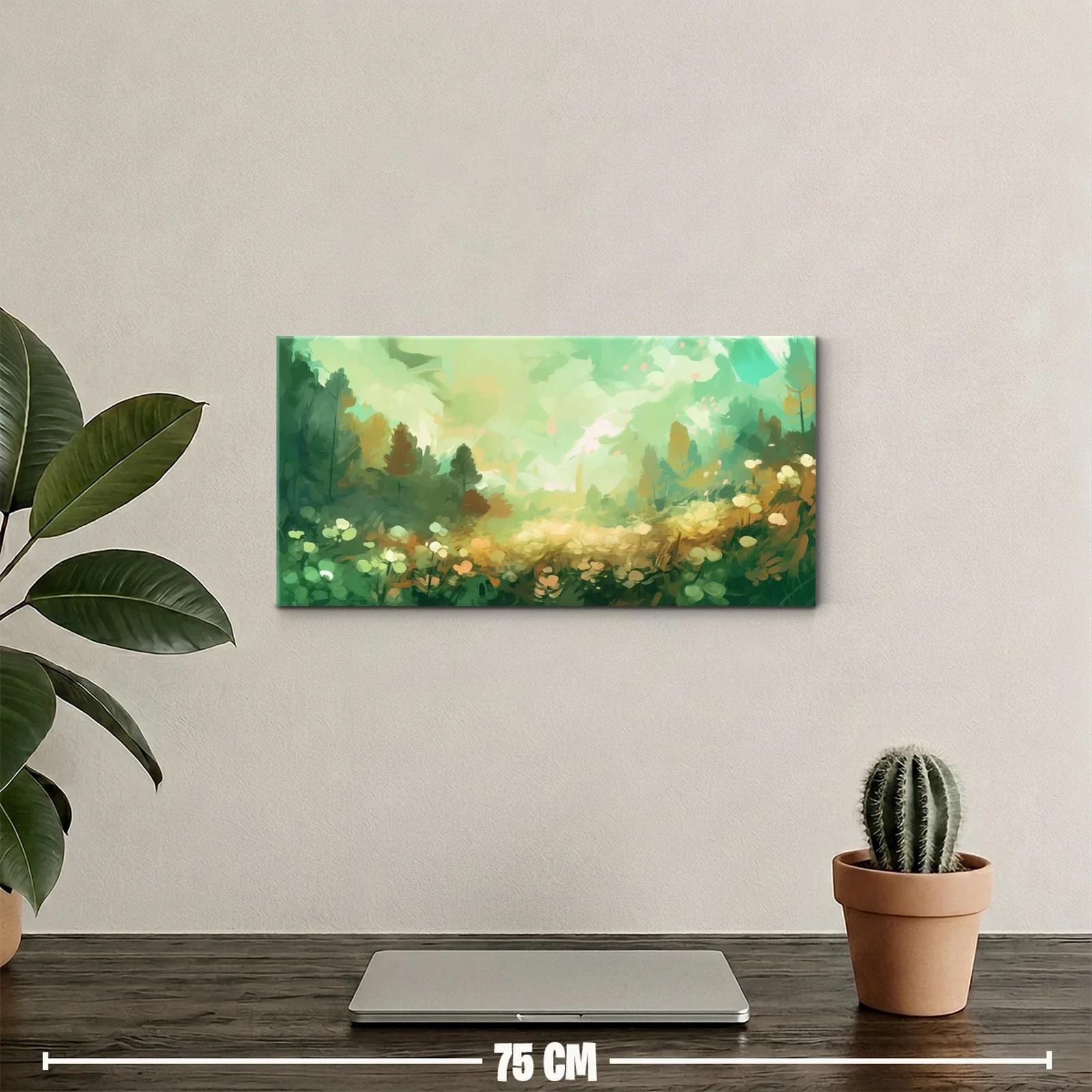 Cuadro pradera de flores silvestres con bosque luminoso — miniatura 2