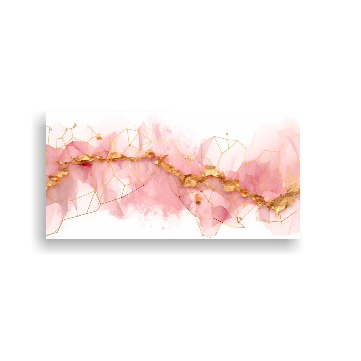 Cuadro franja abstracta rosa con vetas doradas