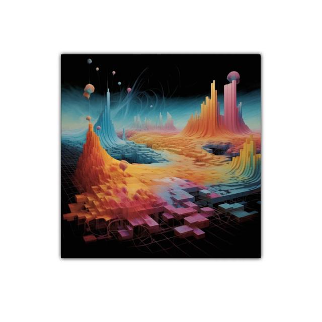 Paisaje abstracto con formas geométricas y colores vibrantes