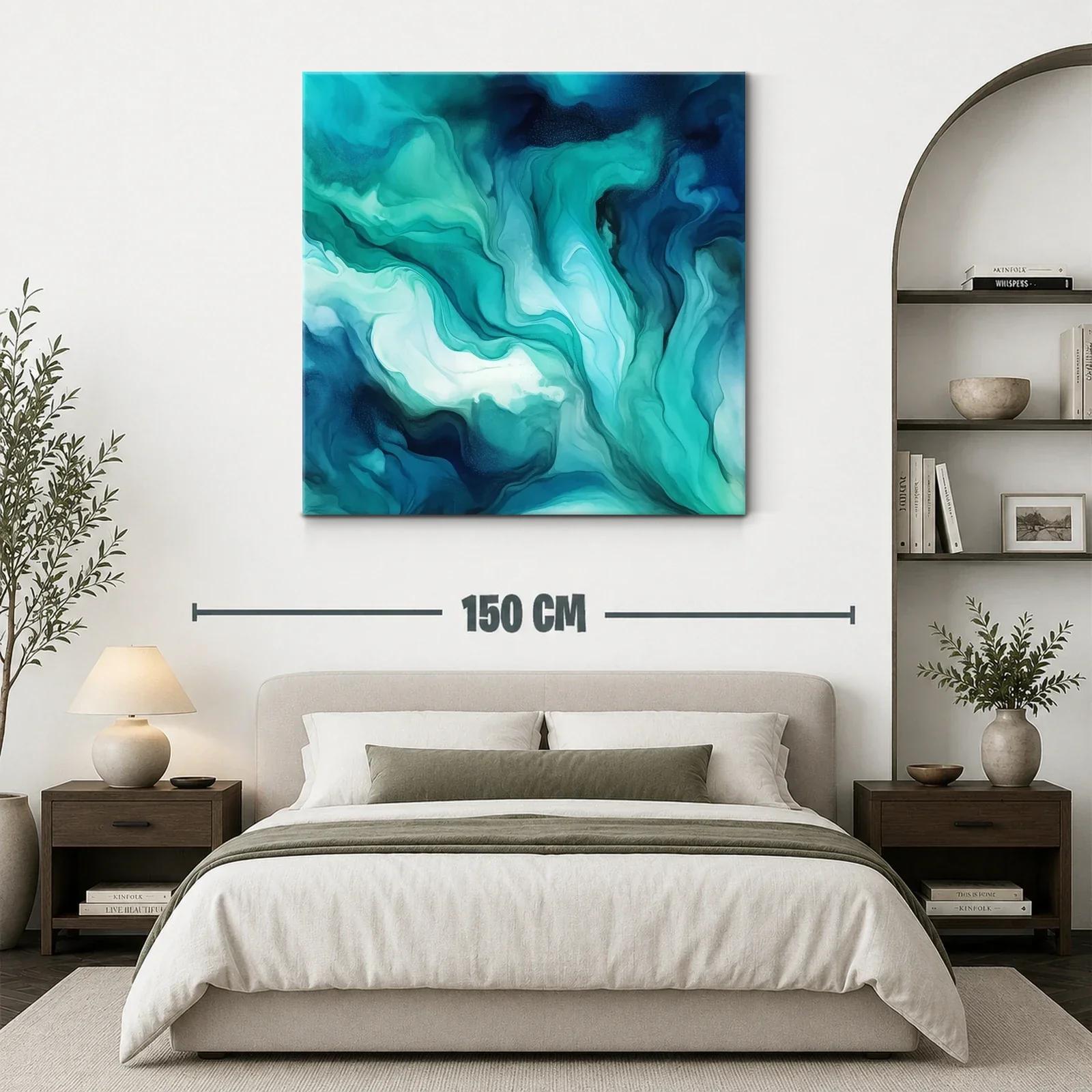 Cuadro abstracto en tonos aqua y azul marino — miniatura 3