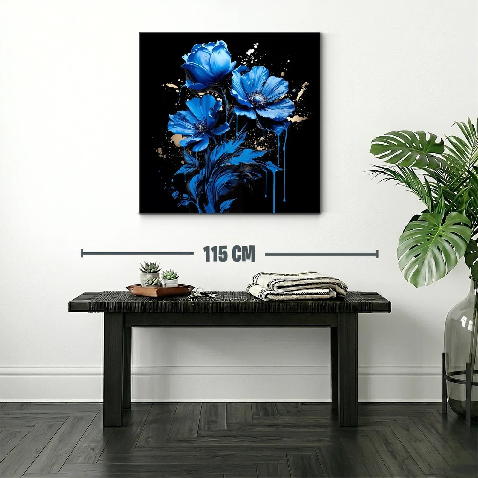 Flores azules vibrantes sobre fondo negro elegante — miniatura 2
