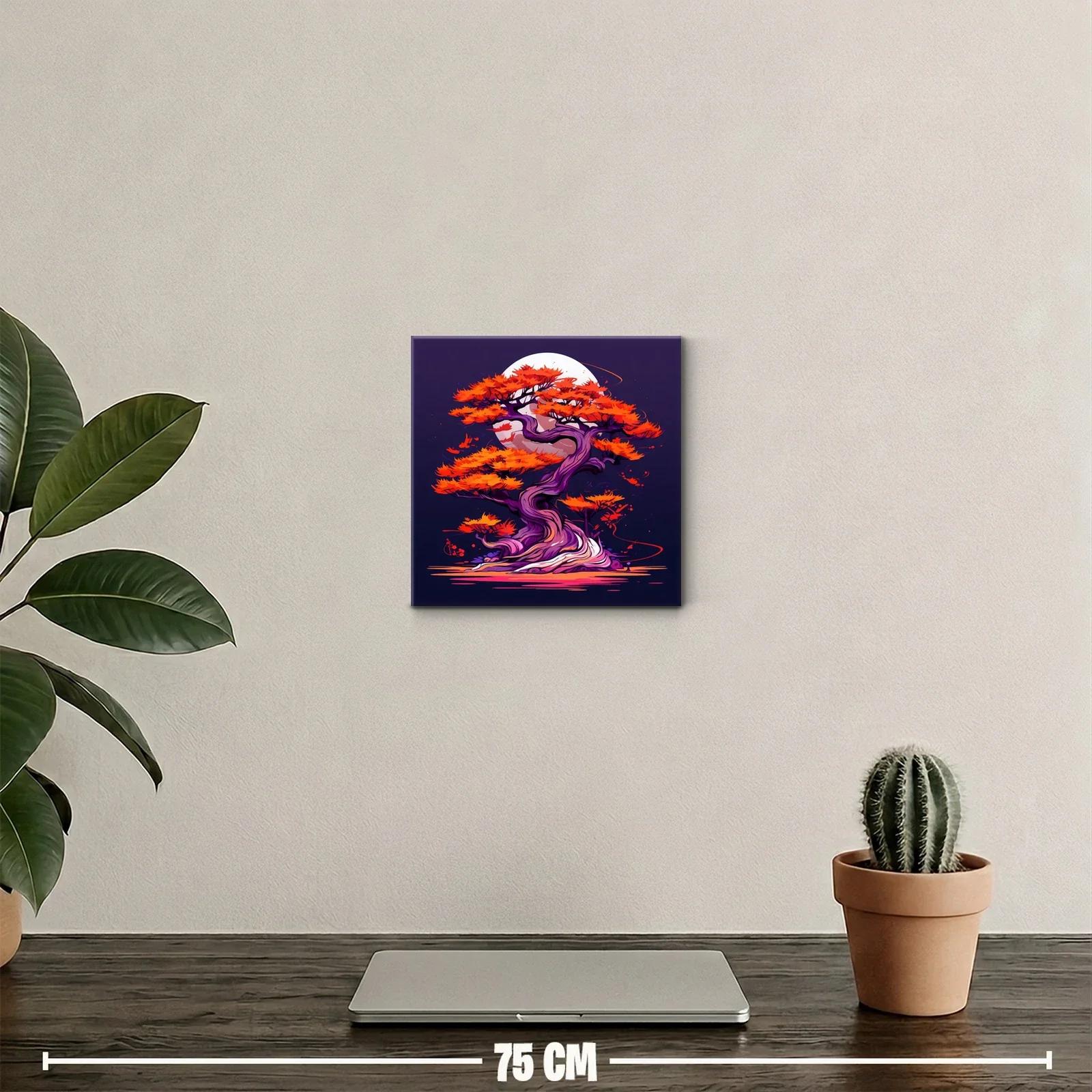 Árbol Bonsái en tonos vibrantes contra luna llena — miniatura 2