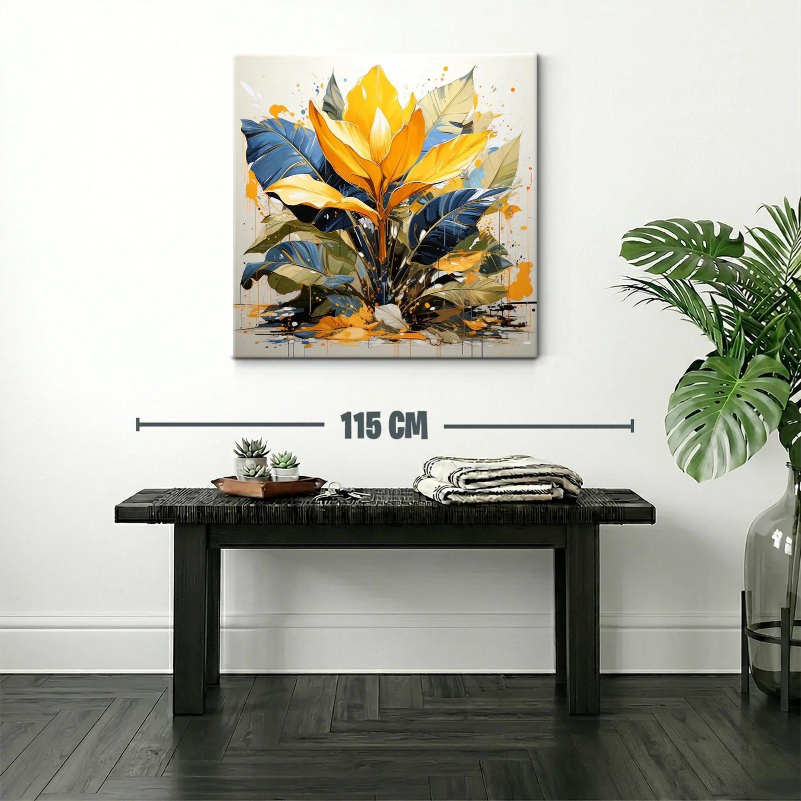 Cuadro de planta tropical en tonos amarillo y azul vibrante — miniatura 2