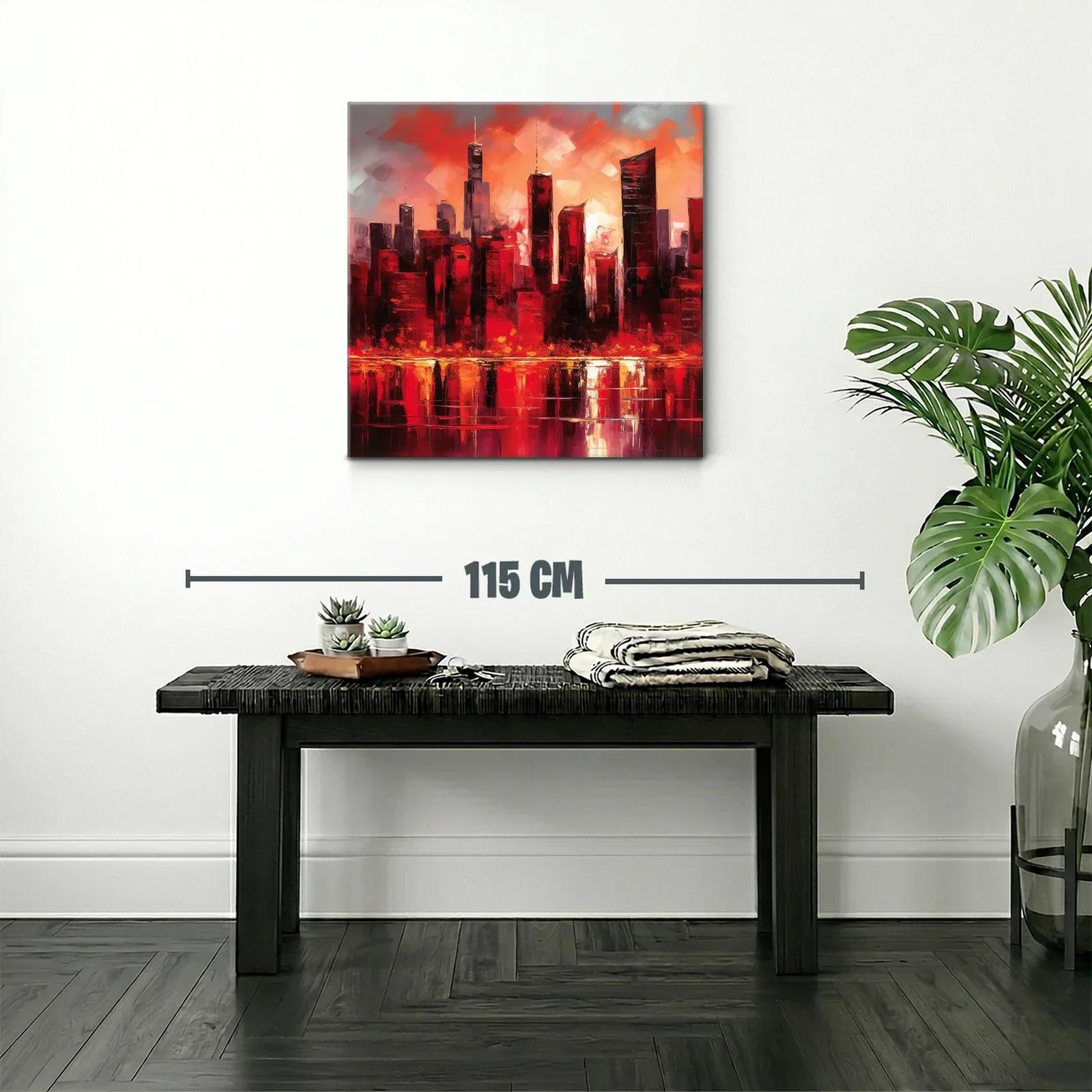 Atardecer urbano vibrante con reflejos intensos en rojo y naranja — miniatura 2