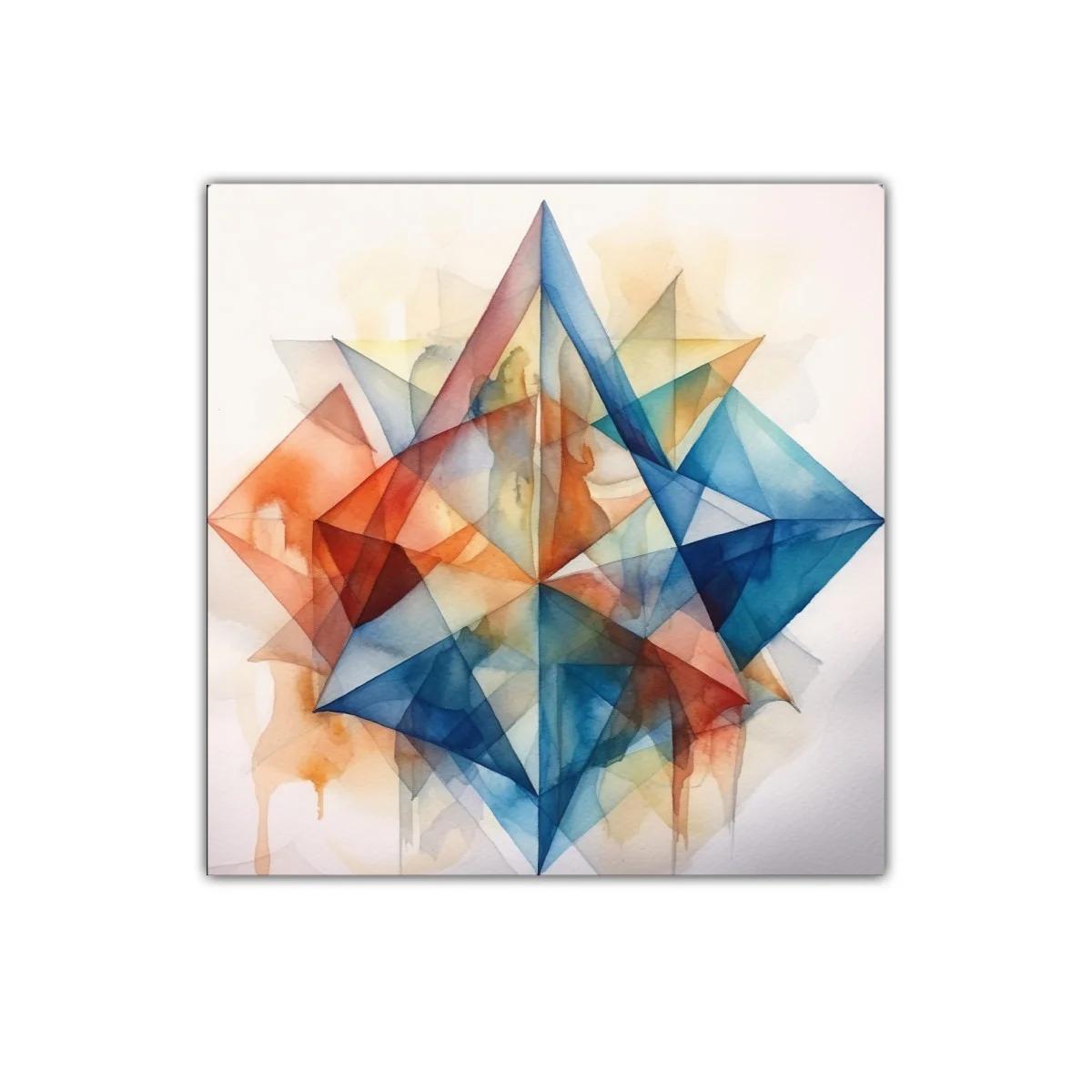 Cuadro decorativo con formas geométricas en colores cálidos y fríos