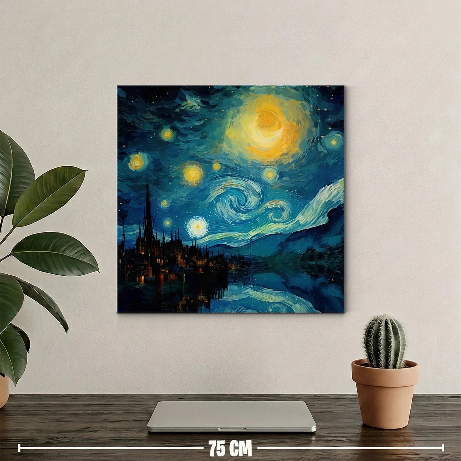 Noche estrellada sobre ciudad con reflejos intensos — miniatura 2