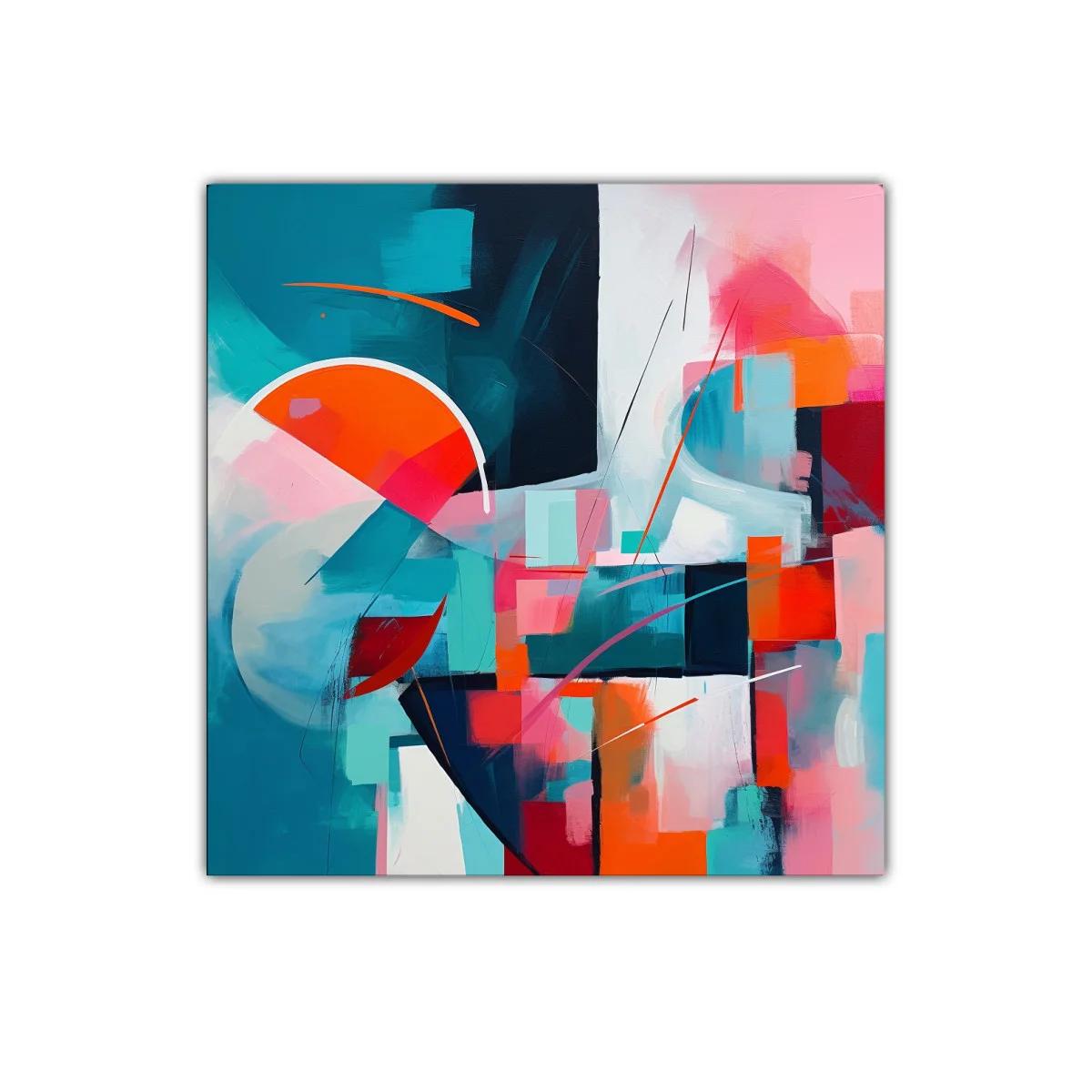 Cuadro abstracto con vibrantes formas geométricas en tonos turquesa y naranja — imagen principal