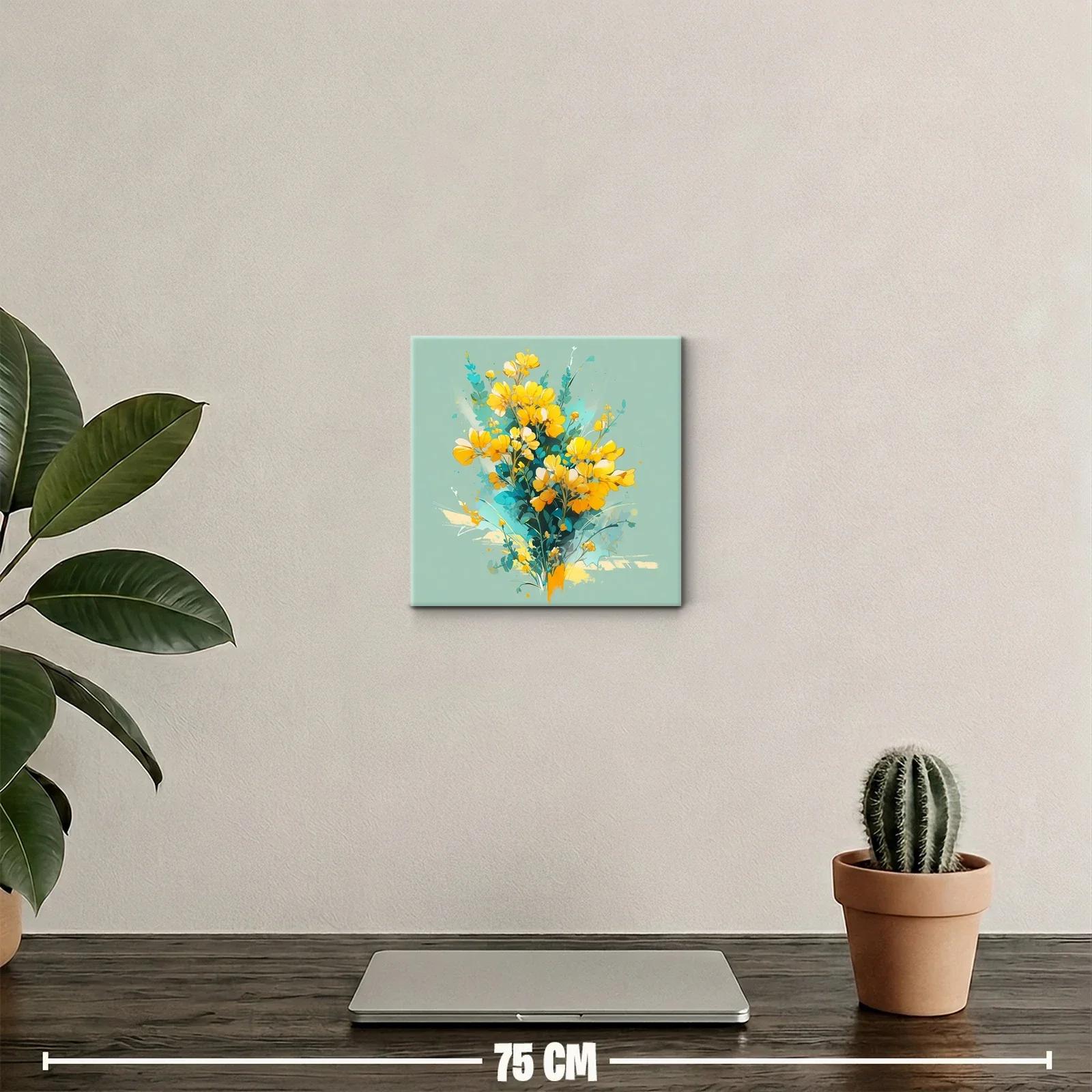 Cuadro floral vibrante con tonos amarillos y verdes — miniatura 2