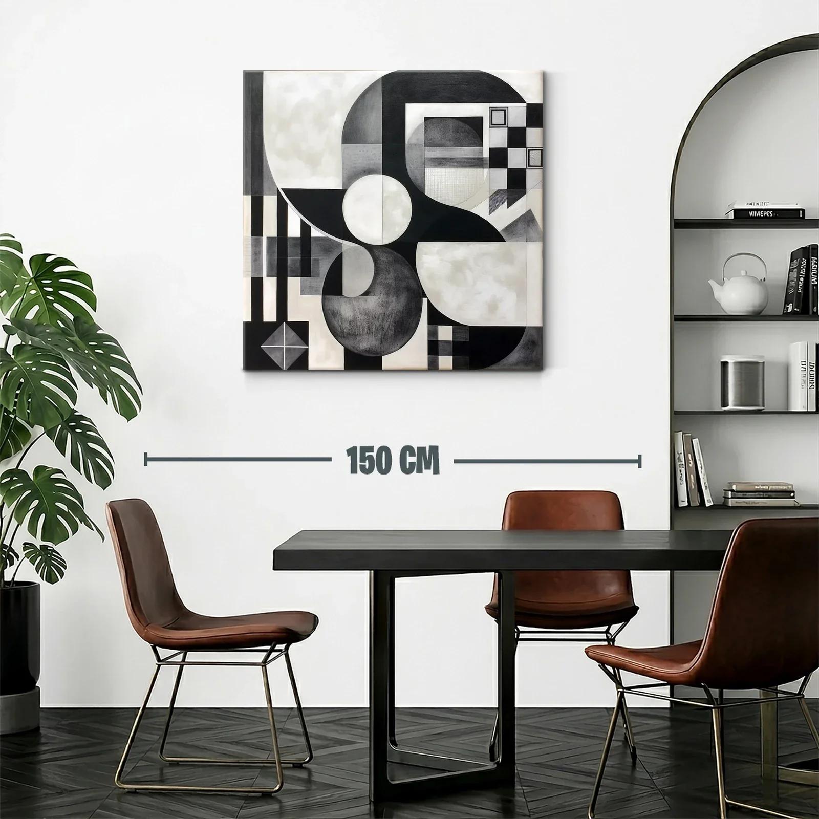 Cuadro abstracto en blanco y negro con formas geométricas — miniatura 2