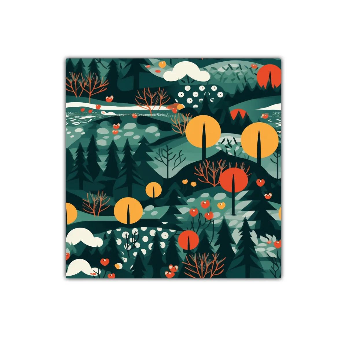 Paisaje abstracto con árboles en tonos cálidos y verdes