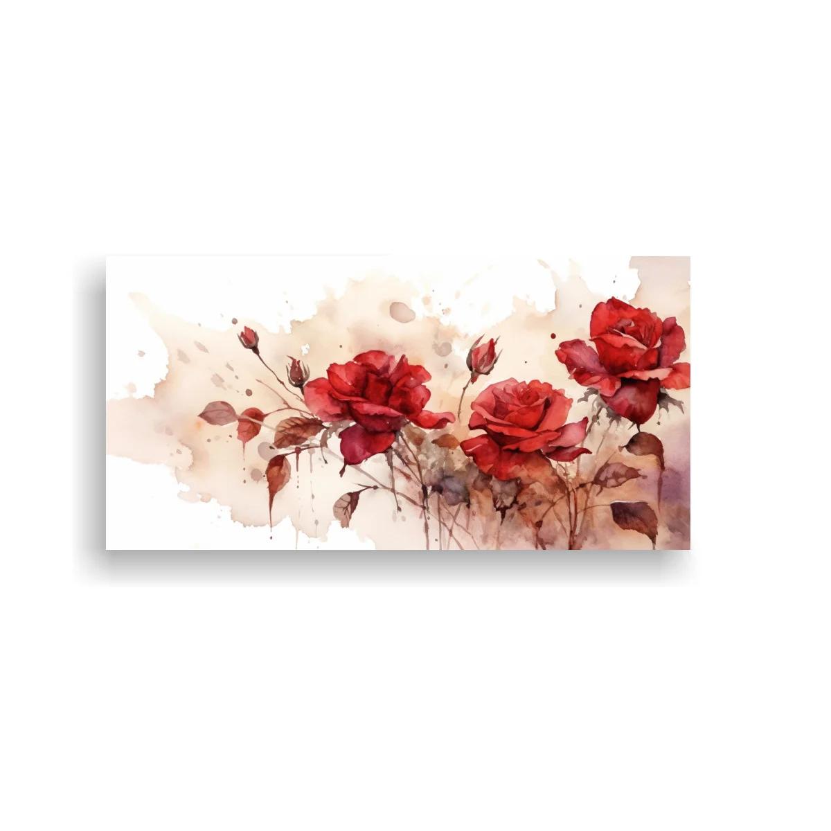 Cuadro rosas rojas en acuarela con capullos