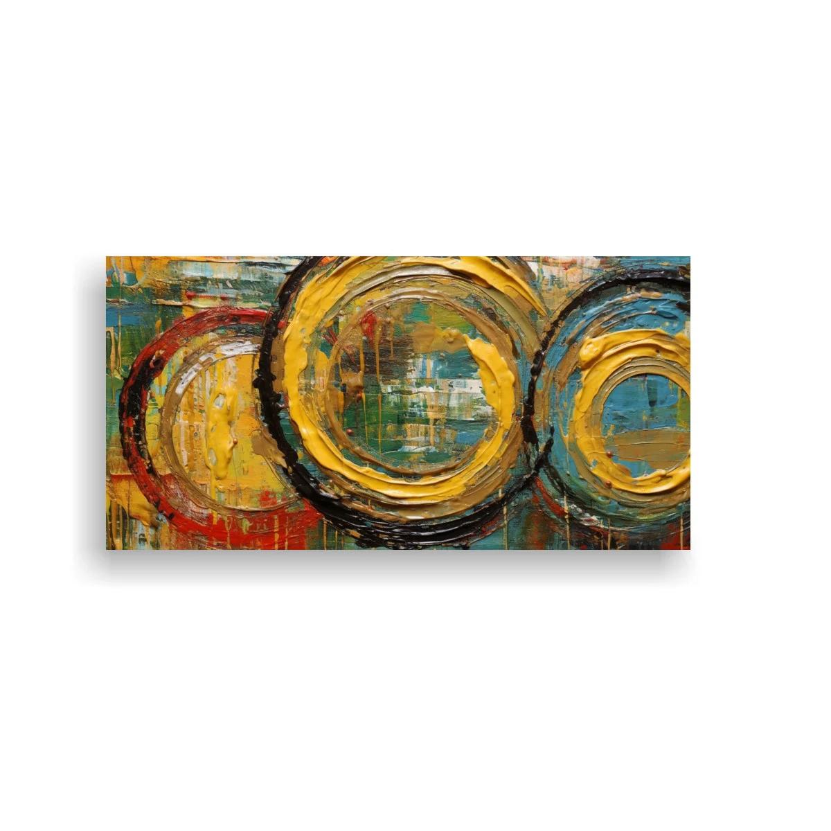 Cuadro anillos circulares abstractos en dorado y azul verdoso