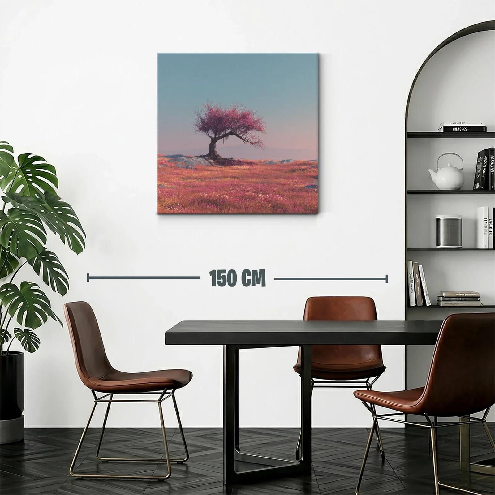 Árbol solitario en campo de flores vibrantes al amanecer — miniatura 2