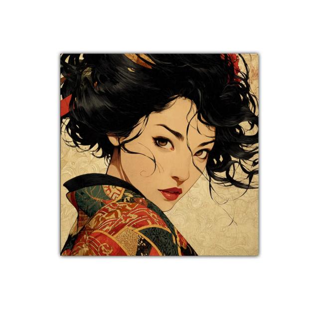Retrato de mujer con kimono tradicional y mirada intensa