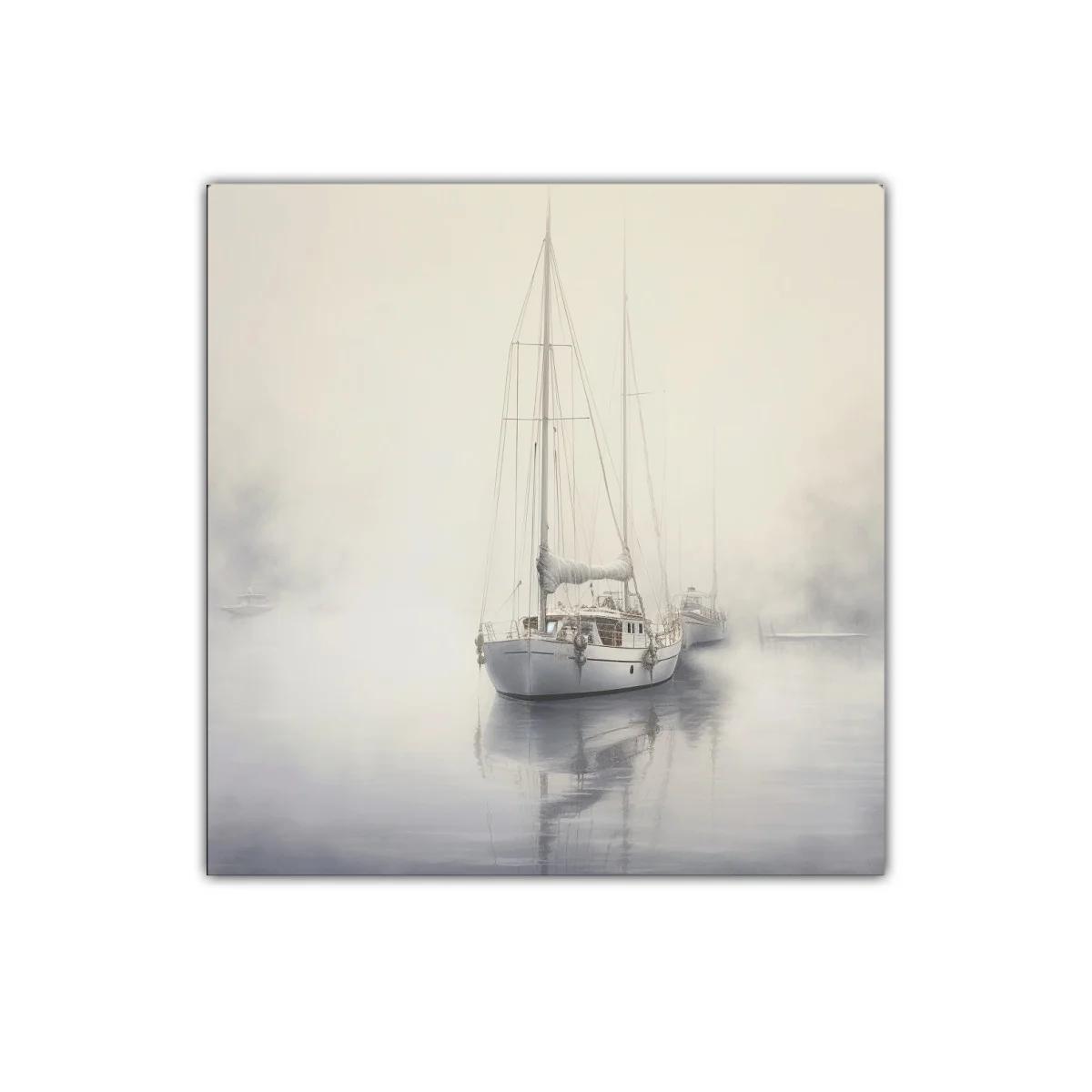 Velero en calma entre niebla matutina sutil — miniatura 1