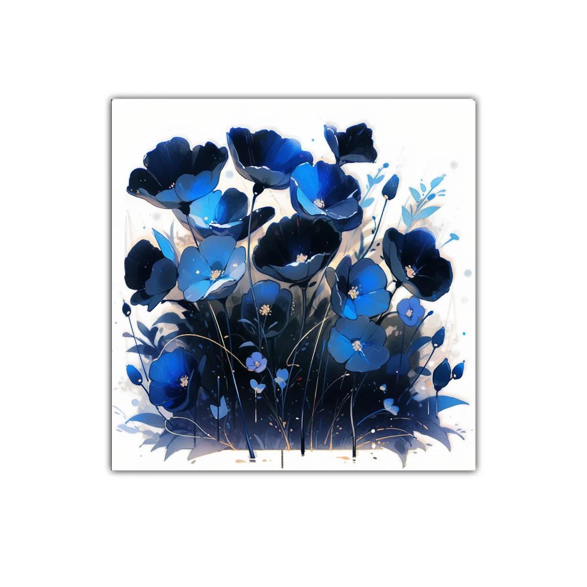 Cuadro decorativo con flores en tonos azules profundos — imagen principal