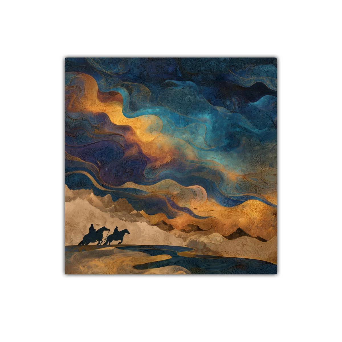 Paisaje onírico con jinetes bajo un cielo vibrante — imagen principal