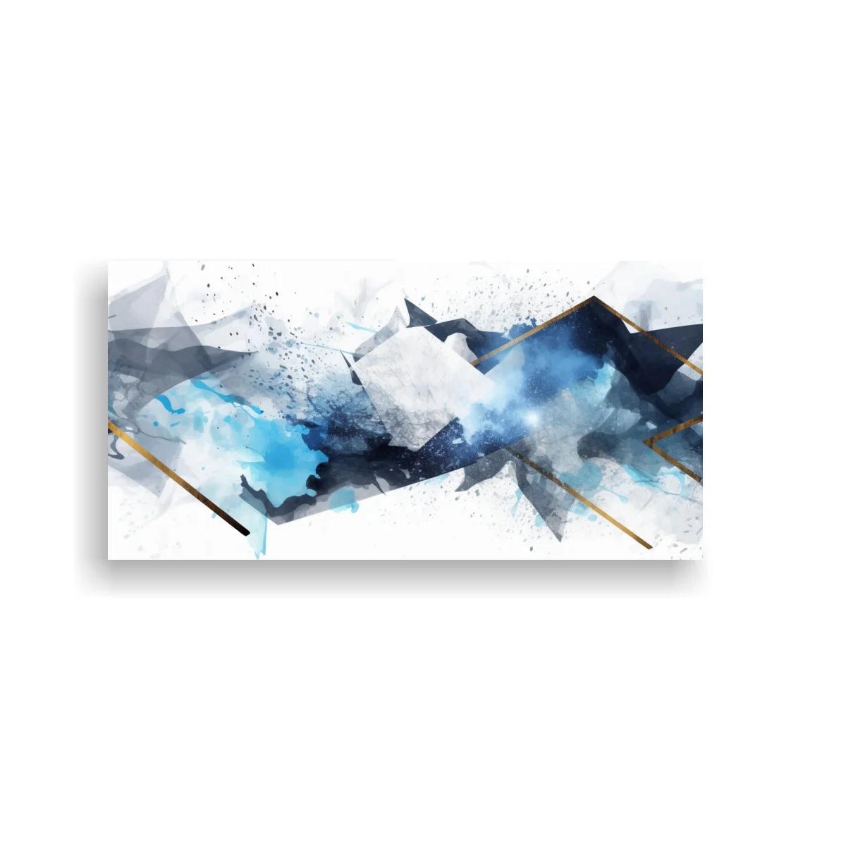 Cuadro montañas abstractas azules con trazos dorados — imagen principal