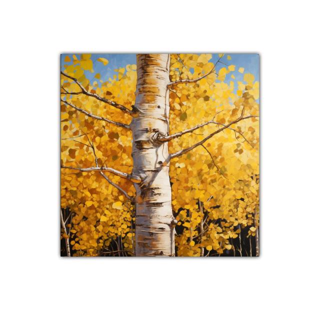 Tronco de abedul con follaje dorado en otoño