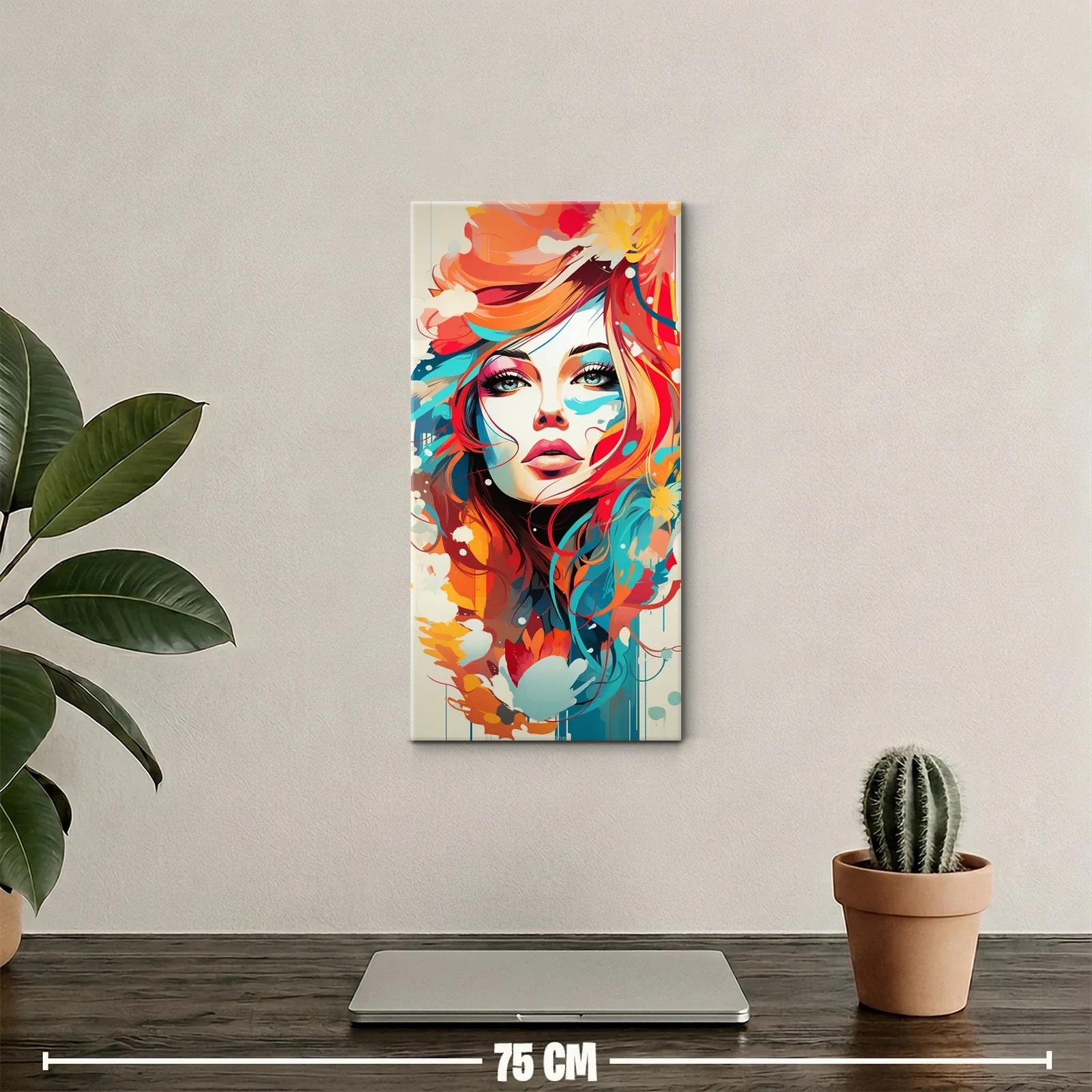 Cuadro rostro de mujer floral con cabello en trazos sueltos — miniatura 2
