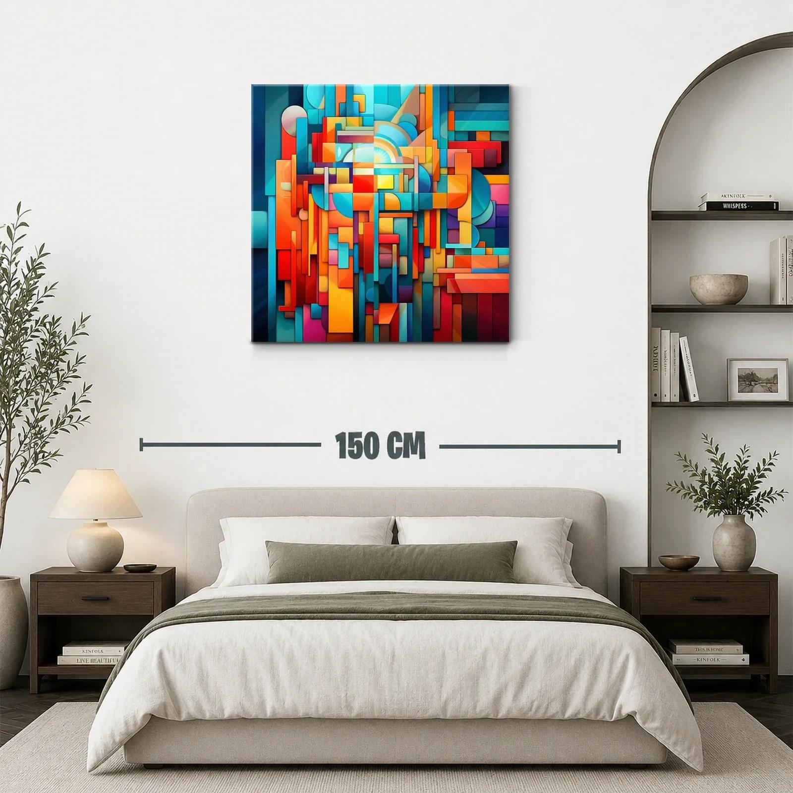 Cuadro abstracto en vibrantes tonos cálidos y fríos — miniatura 3