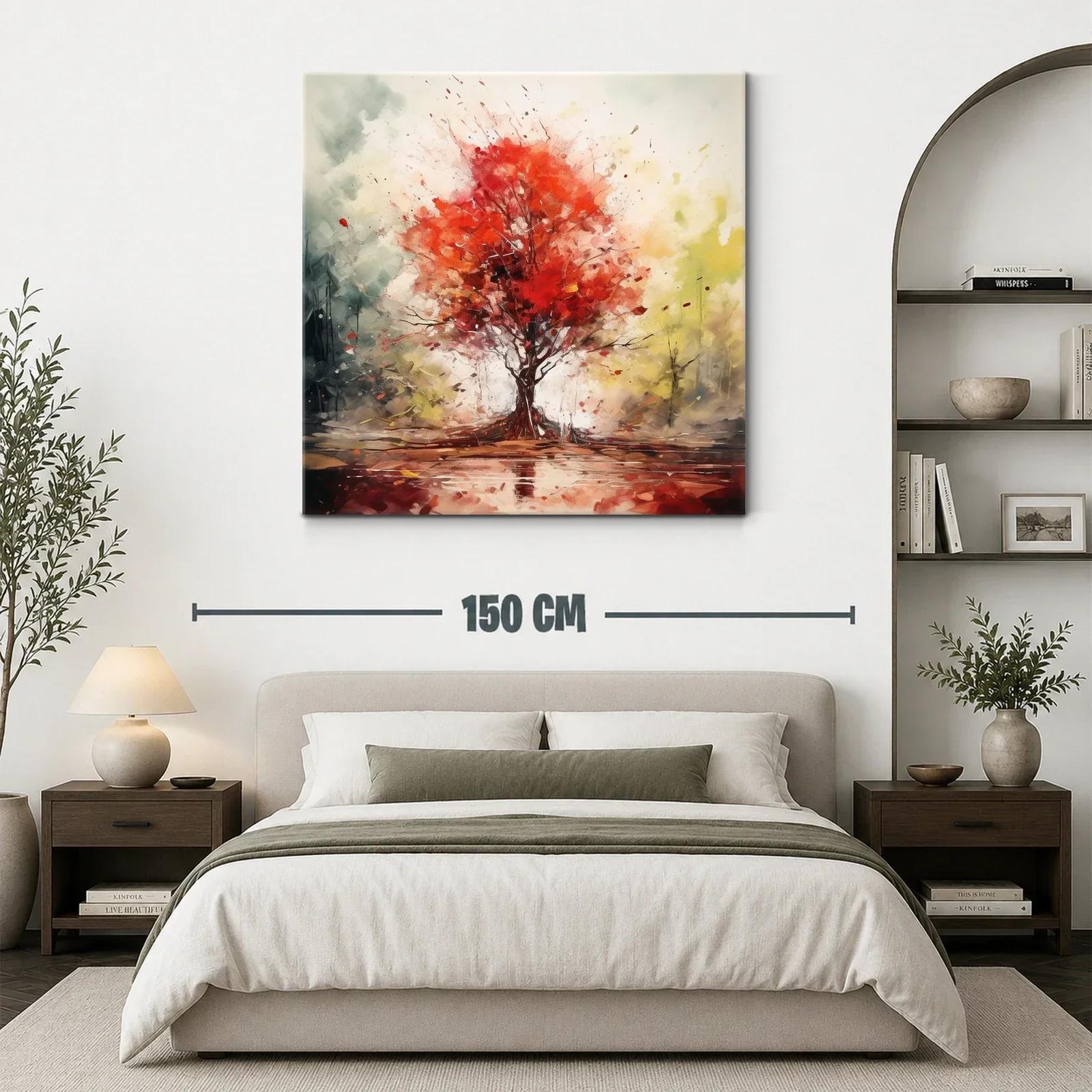 Árbol en otoño con vibrantes tonos rojos y ambiente sereno — miniatura 3